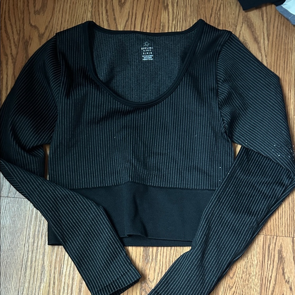 aerie black ribbed tight long sleeve